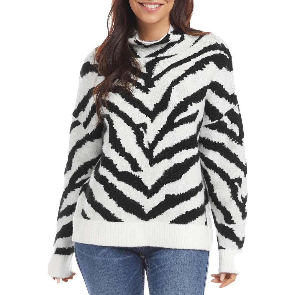 Karen Kane Womens B/W Animal Print Pullover Mock Turtleneck Sweater Top NWT
